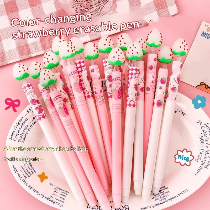 Gel Ink Pen Set - Zestaw długopisów żelowych z motywem truskawek,