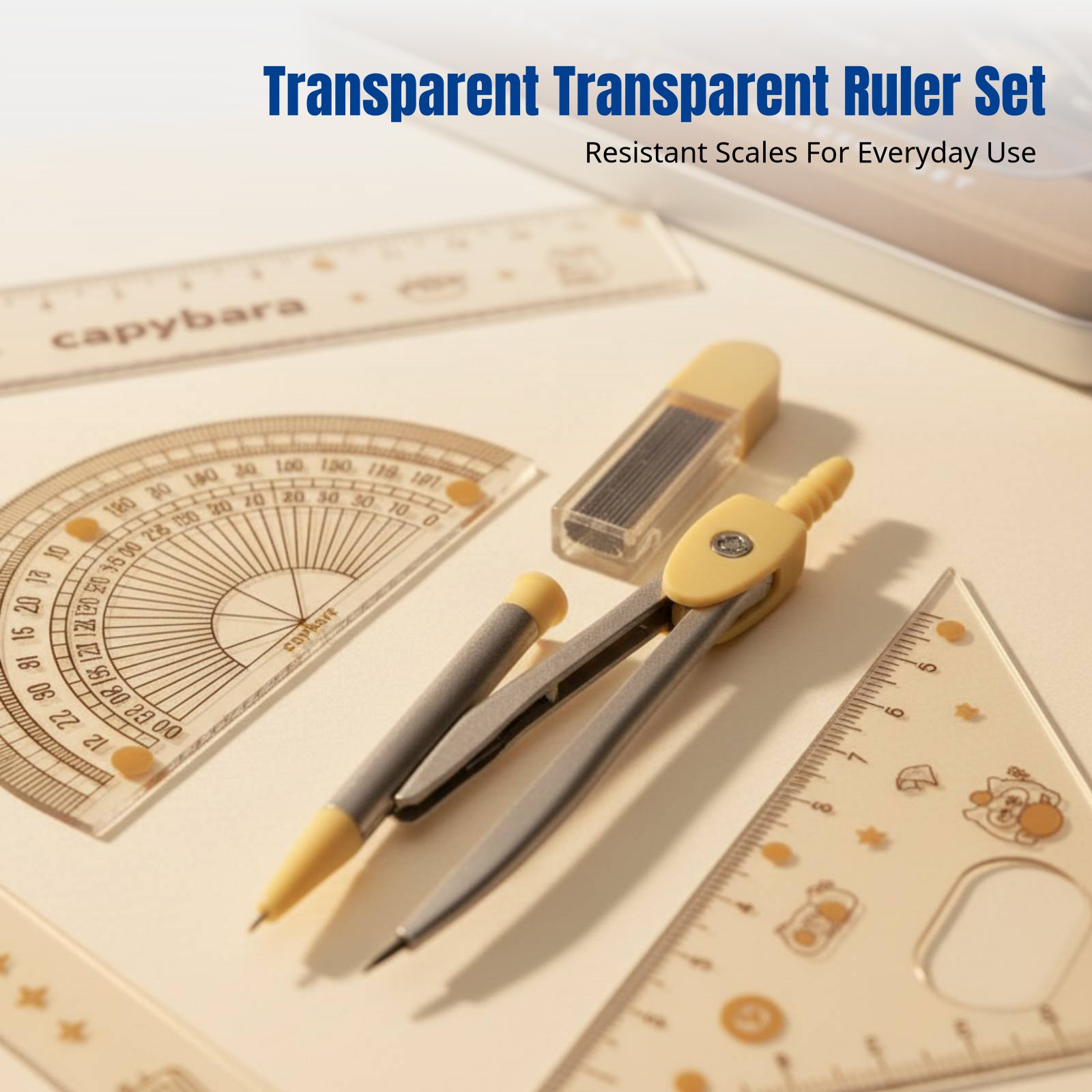 Ruler Set Transparent - Zestaw linijek dla uczniów, motyw kreskówkowy,